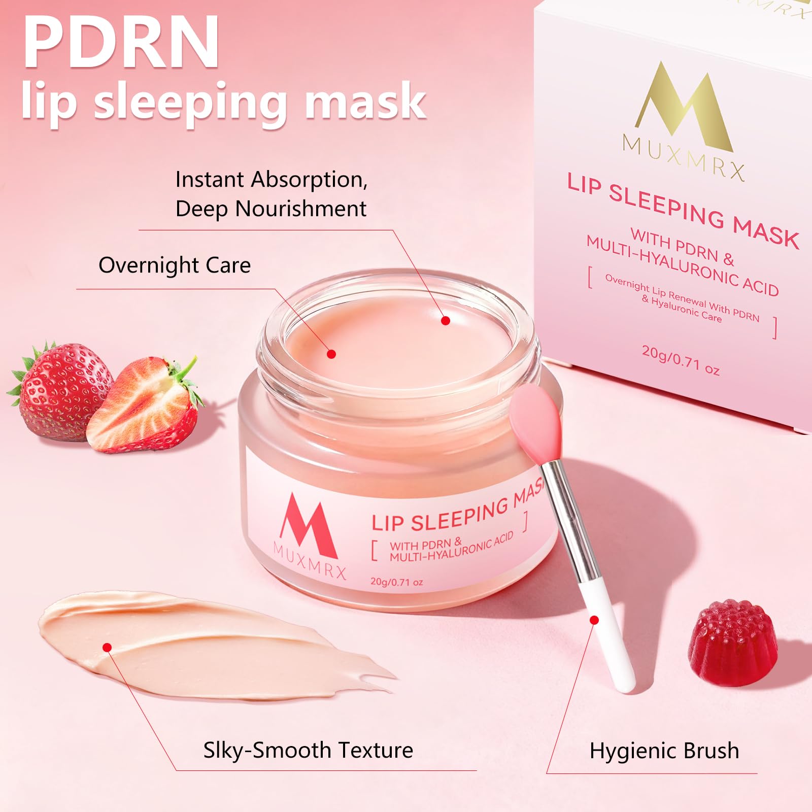 Muxmrx PDRN Lip Sleeping Mask – Salmon DNA, 3 Hyaluronic Acids & Murumuru Butter