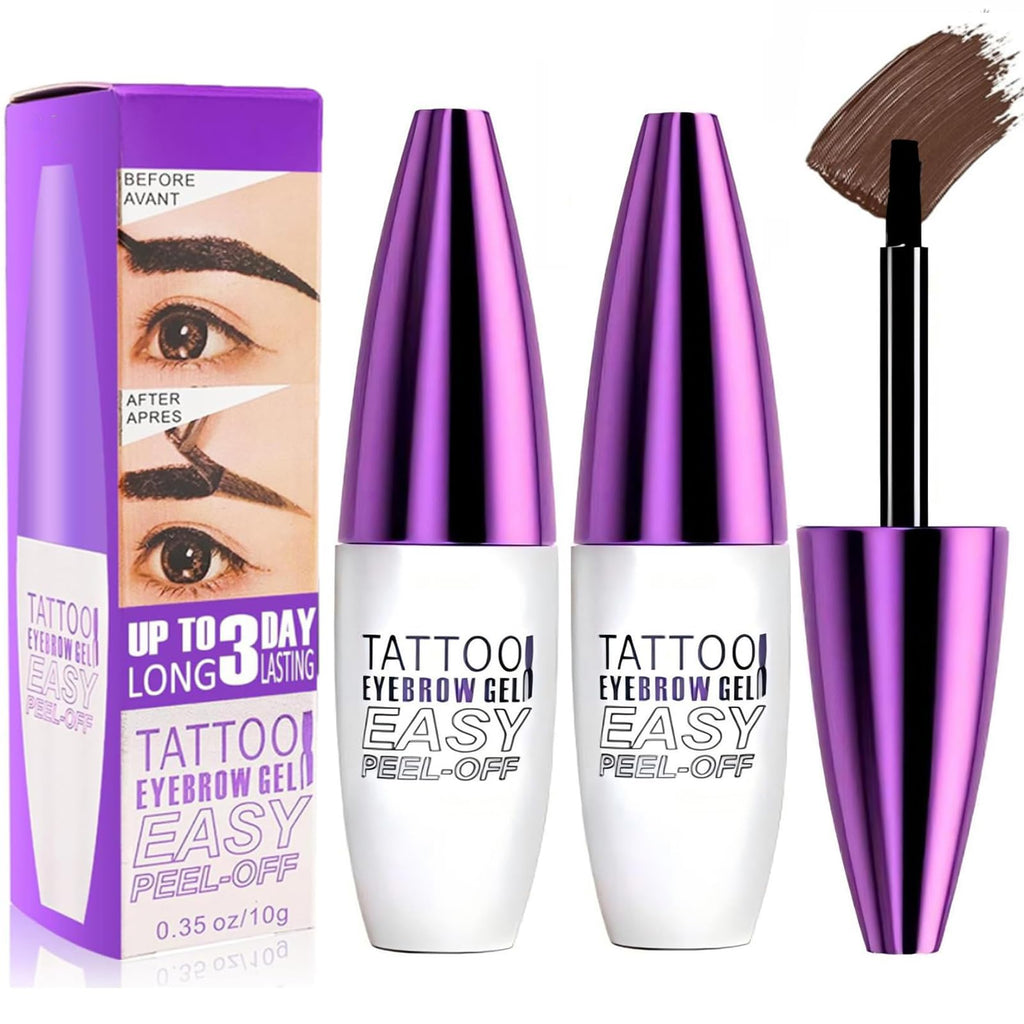 MVC 2 Pack Tattoo Eyebrow Gel – Easy Peel-Off Tint, Waterproof & Sweatproof, Dark Brown