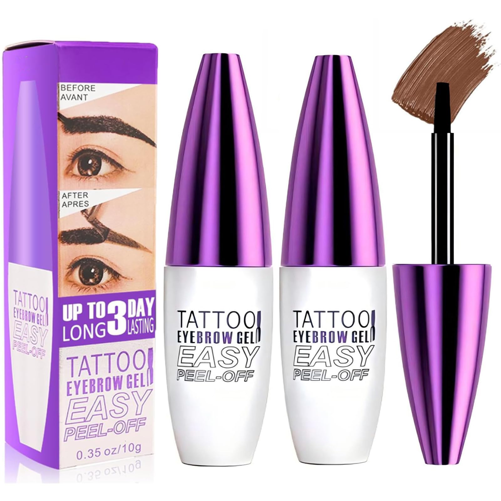 MVC 2 Pack Tattoo Eyebrow Gel – Easy Peel Off Tint, Waterproof & Sweatproof, Light Brown