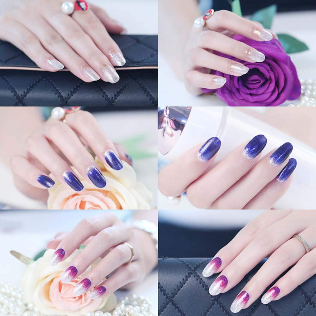mwellewm 14 Sheets Glitter Gradient Nail Stickers | Self-Adhesive Full Wraps