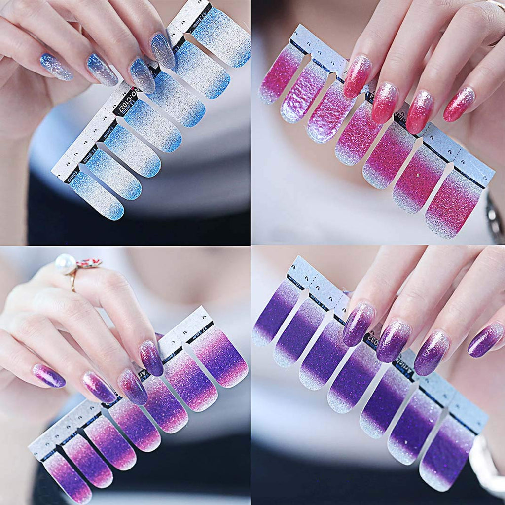mwellewm 14 Sheets Glitter Gradient Nail Stickers | Self-Adhesive Full Wraps