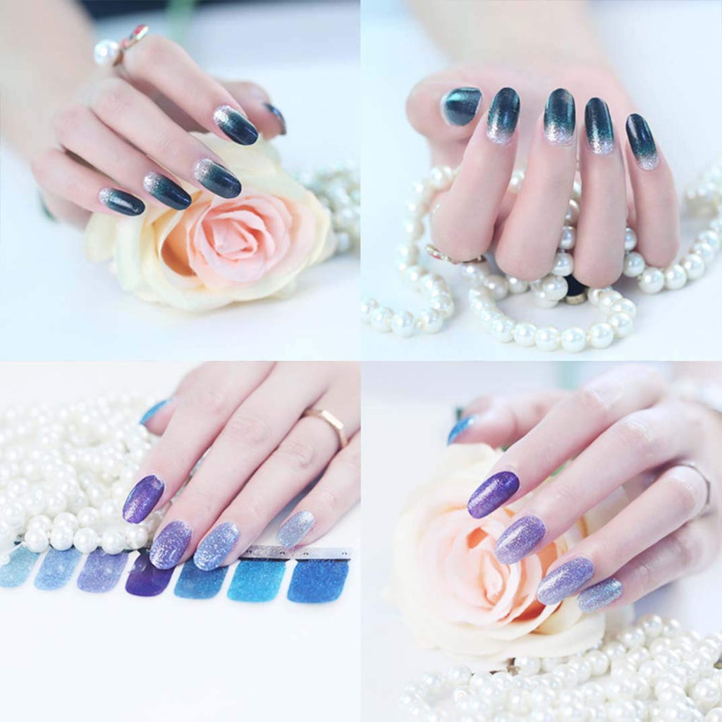 mwellewm 14 Sheets Glitter Gradient Nail Stickers | Self-Adhesive Full Wraps