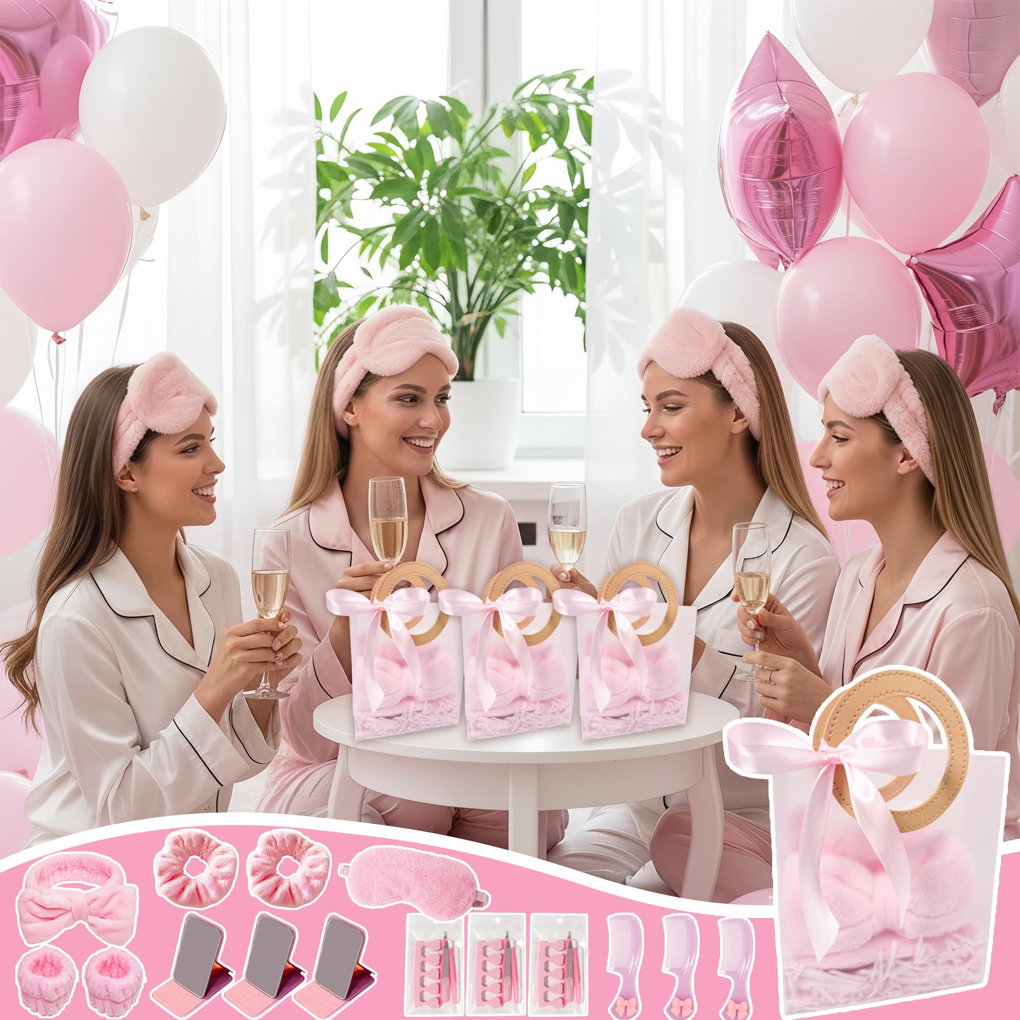 MXQHXZSX 92-Piece Pink Spa Sleepover Set for Girls – Skincare Headbands, Masks, Mirrors & More
