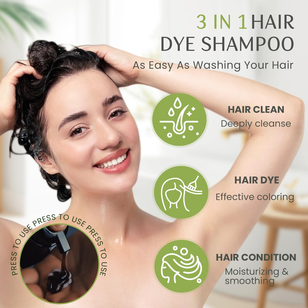 Mxvbaty Black Hair Dye Shampoo 3-in-1 — Gray Coverage, Lasting Color, 16.9 fl oz