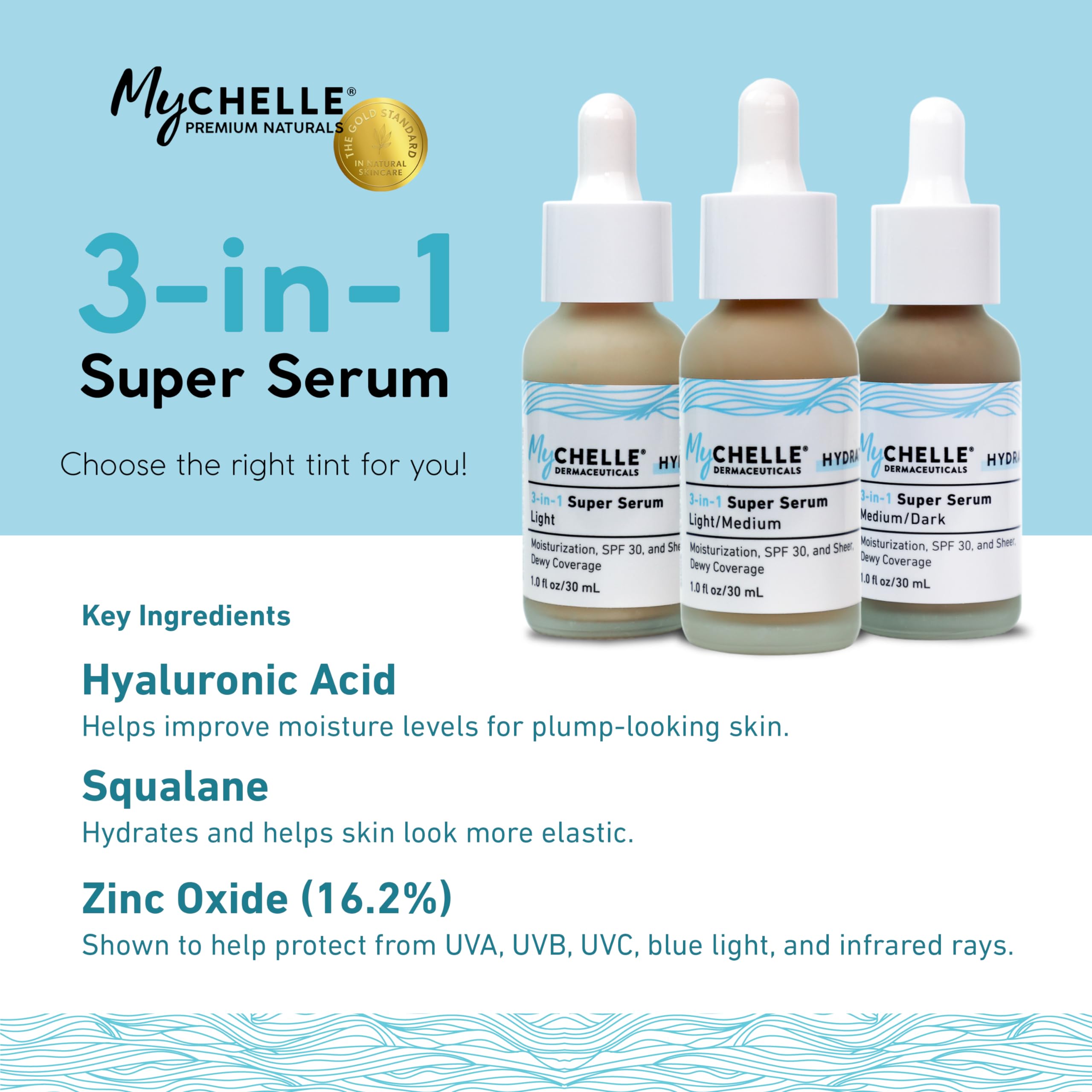 MyCHELLE Medium/Dark 3-in-1 Super Serum | Tinted Moisturizer with Mineral SPF 1 oz