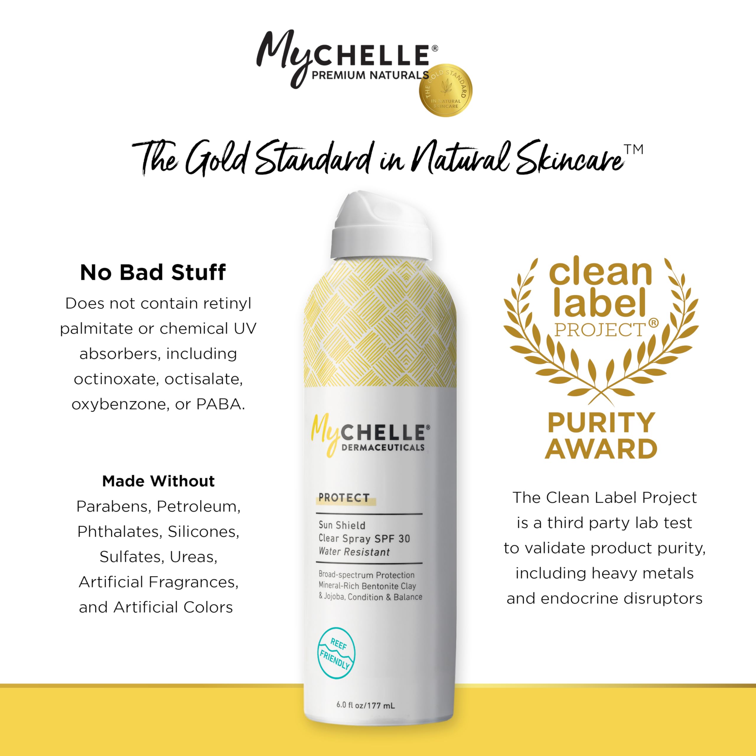 MyChelle Sun Shield Clear Spray SPF 30 – Zinc Oxide Sunscreen for Face & Body (6 fl oz)