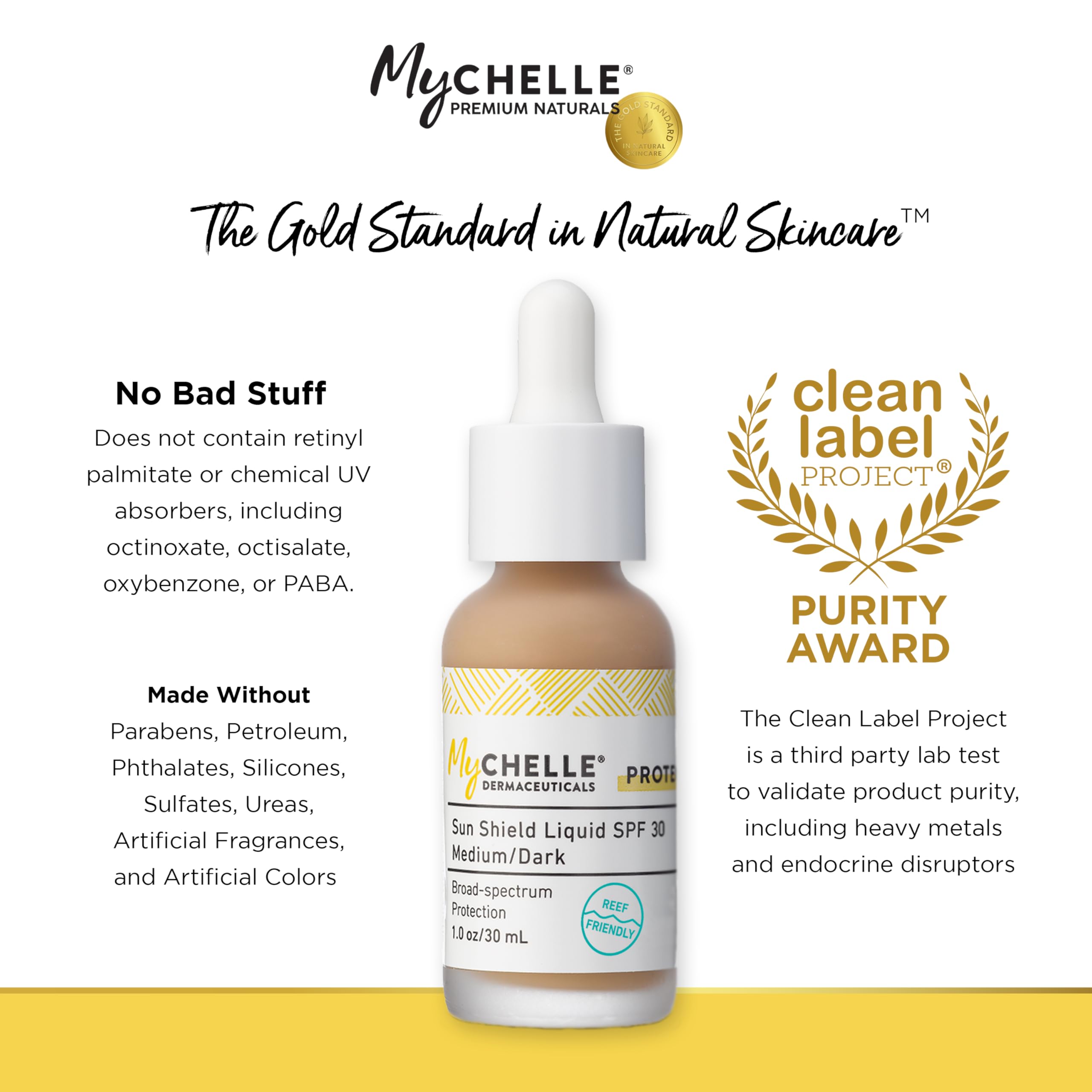 MyChelle Sun Shield Liquid SPF 30 Medium/Dark — Tinted Mineral Sunscreen & Primer (1 fl oz)