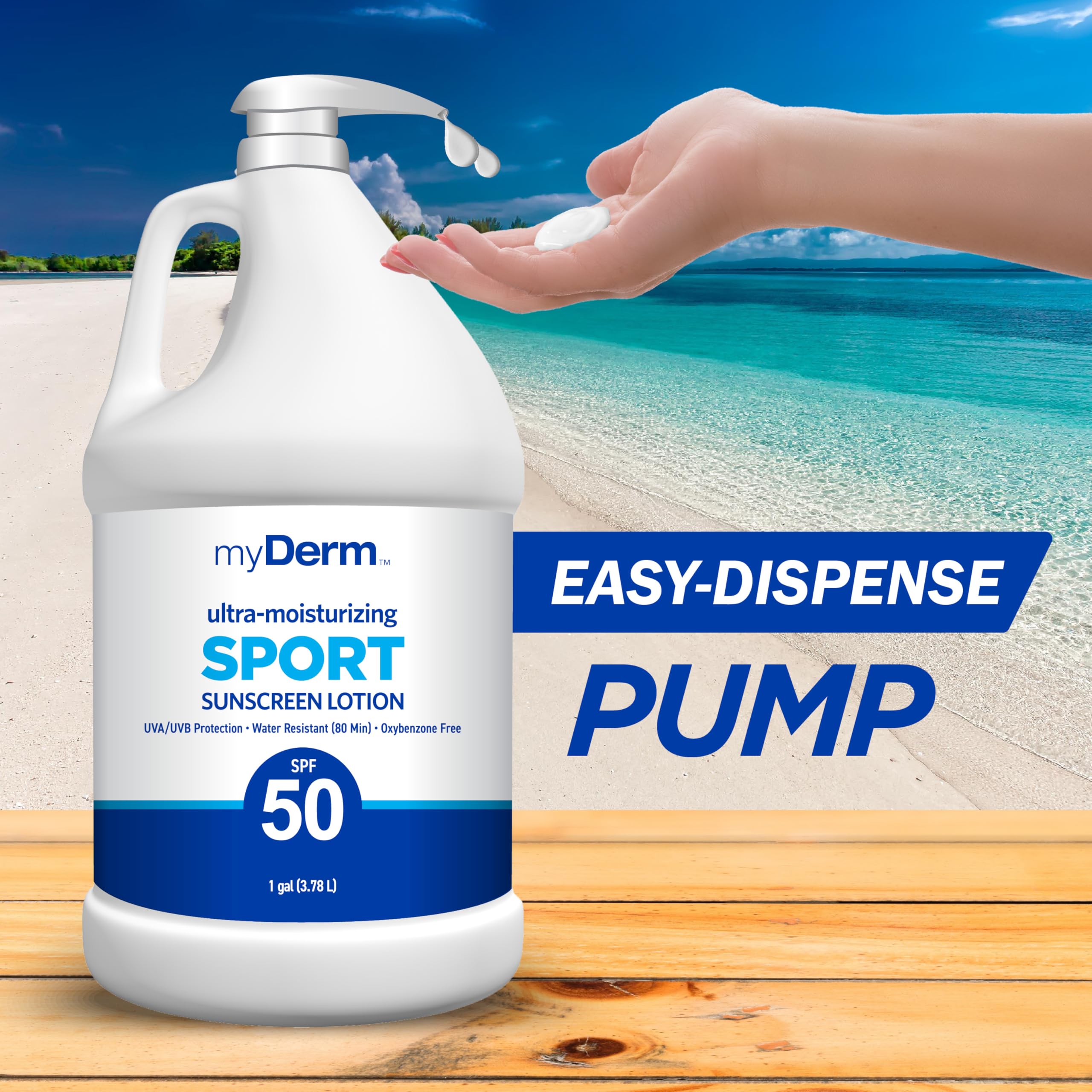 MyDerm SPF 50 Sport Sunscreen Lotion – 1 Gallon Bulk, Reef-Safe, Paraben-Free