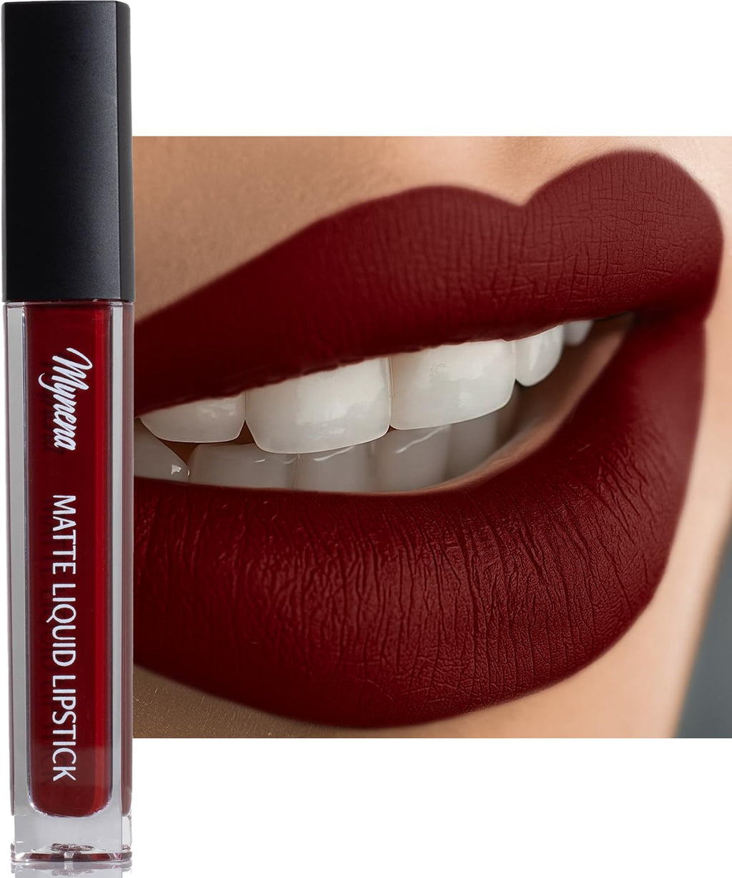 Mynena Burgundy Red Matte Liquid Lipstick – Long-Lasting, Smudge-Proof, Vegan