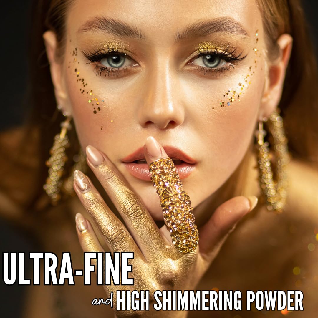 Mynena Golden Face Highlighter & Body Shimmer Powder | Buildable Ultra-Fine Gold Glow for Face & Body