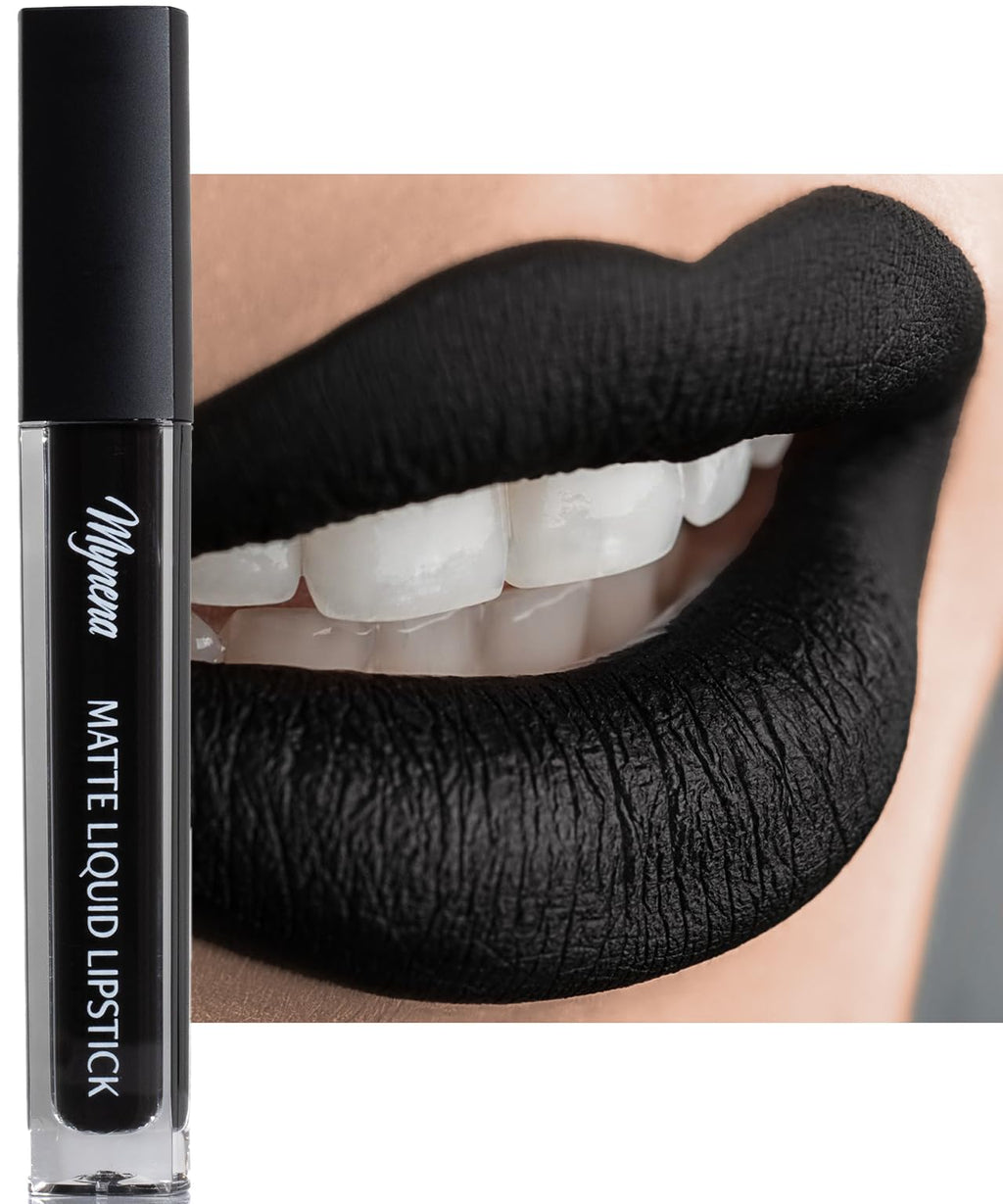 Mynena Matte Liquid Lipstick Black – Long-Lasting, Transfer-Proof, Vegan & Cruelty-Free