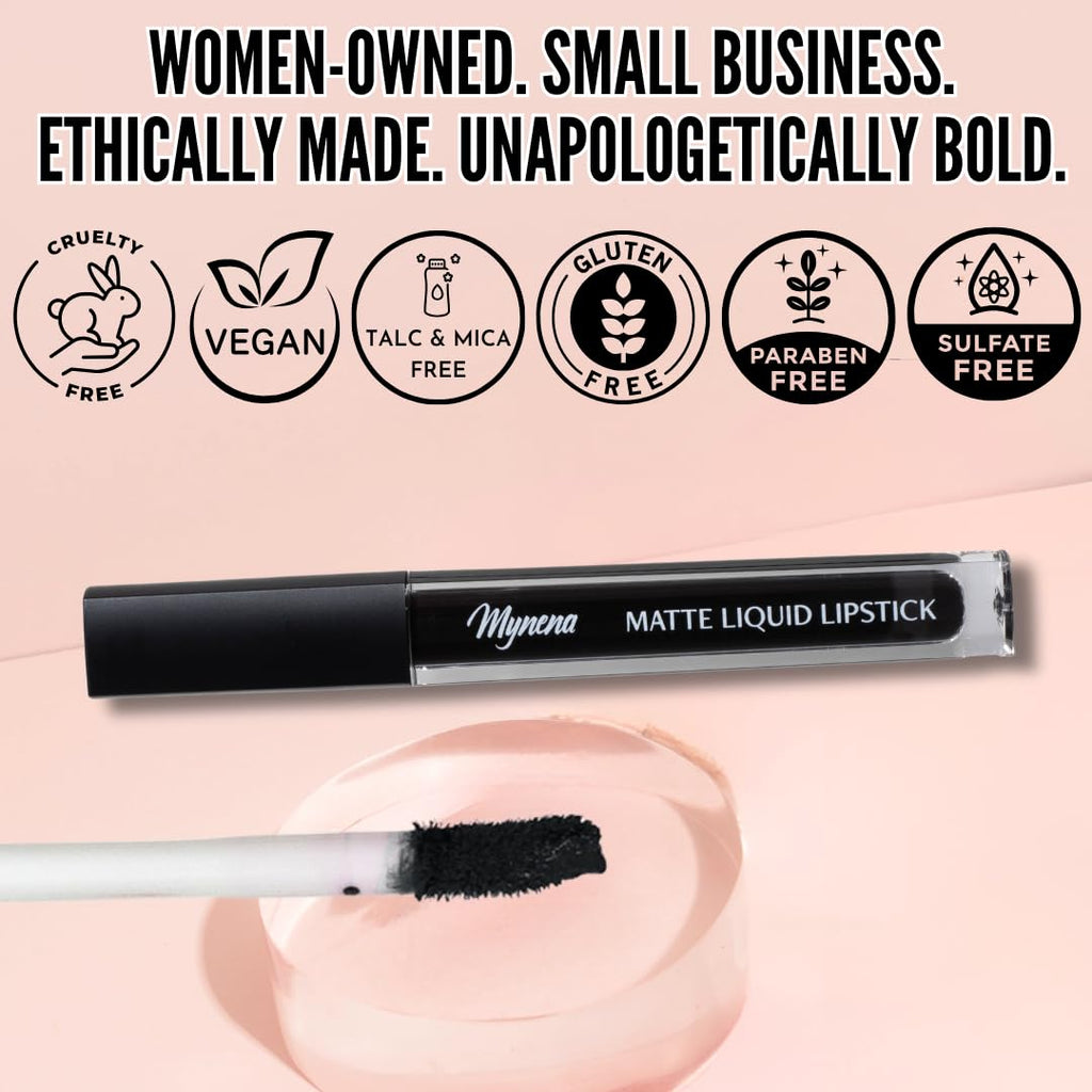 Mynena Matte Liquid Lipstick Black – Long-Lasting, Transfer-Proof, Vegan & Cruelty-Free