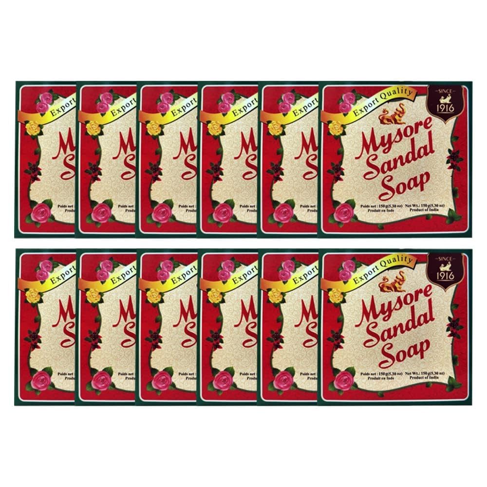 Mysore Sandal Soap - 12 Bars (150g each) with Pure Sandalwood Oil