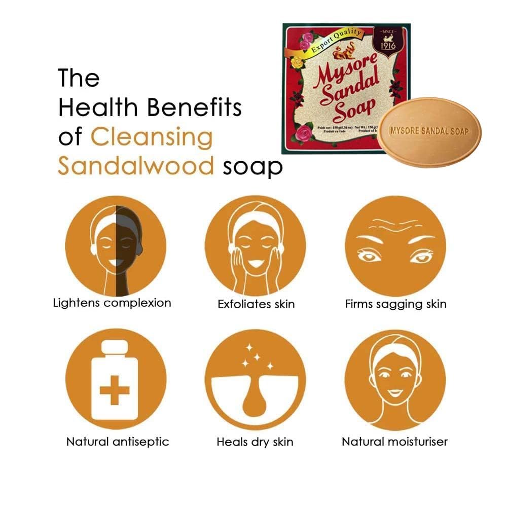 Mysore Sandal Soap - 12 Bars (150g each) with Pure Sandalwood Oil