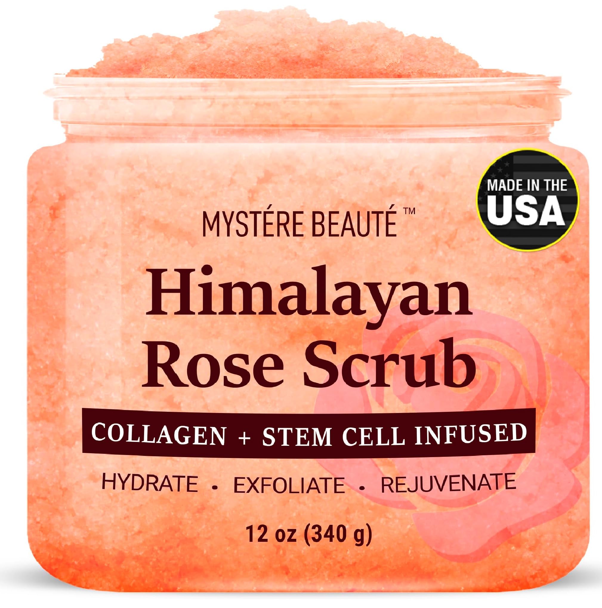 MYSTÉRE BEAUTÉ Himalayan Salt Body Scrub 12 oz – Collagen & Stem Cells Exfoliant