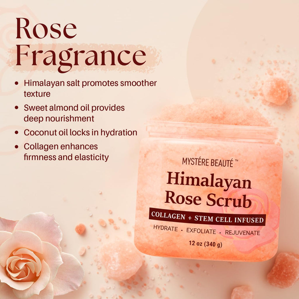 MYSTÉRE BEAUTÉ Himalayan Salt Body Scrub 12 oz – Collagen & Stem Cells Exfoliant