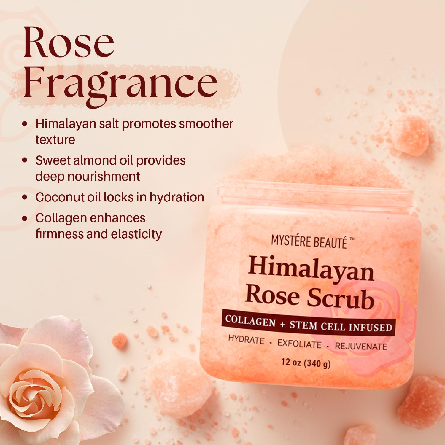 MYSTÉRE BEAUTÉ Himalayan Salt Body Scrub 12 oz – Collagen & Stem Cells Exfoliant