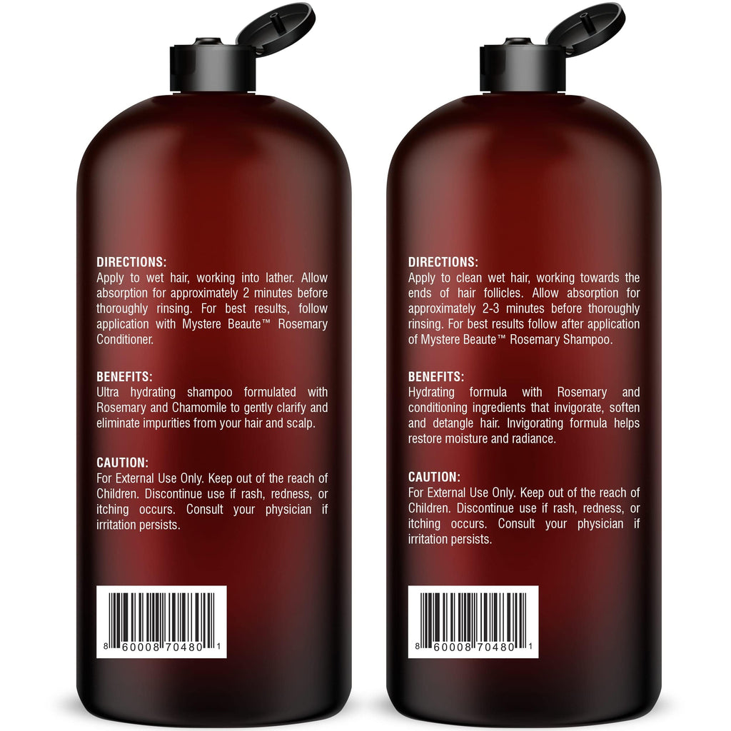 MYSTÉRE BEAUTÉ Rosemary Shampoo & Conditioner for Hair Growth – Sulfate Free, 16 oz