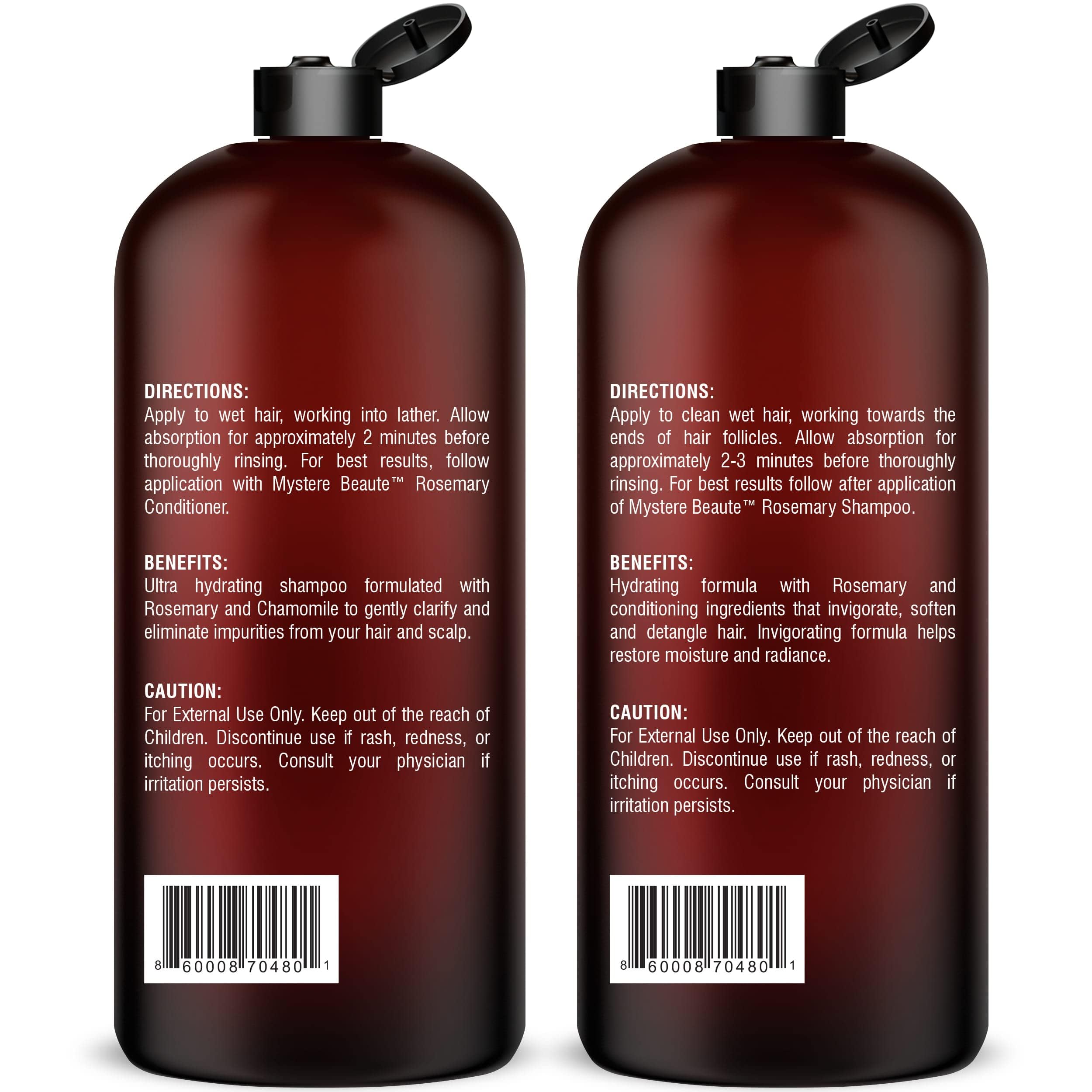 MYSTÉRE BEAUTÉ Rosemary Shampoo & Conditioner for Hair Growth – Sulfate Free, 16 oz