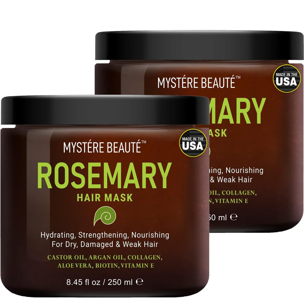 MYSTÉRE BEAUTÉ Rosemary Deep Conditioning Hair Mask – Argan Oil, Keratin, 2 x 8.5 fl oz
