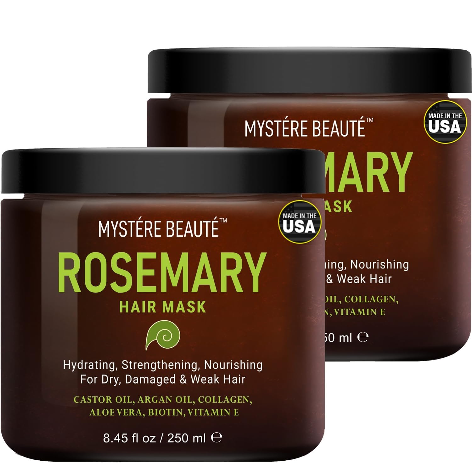 MYSTÉRE BEAUTÉ Rosemary Deep Conditioning Hair Mask – Argan Oil, Keratin, 2 x 8.5 fl oz