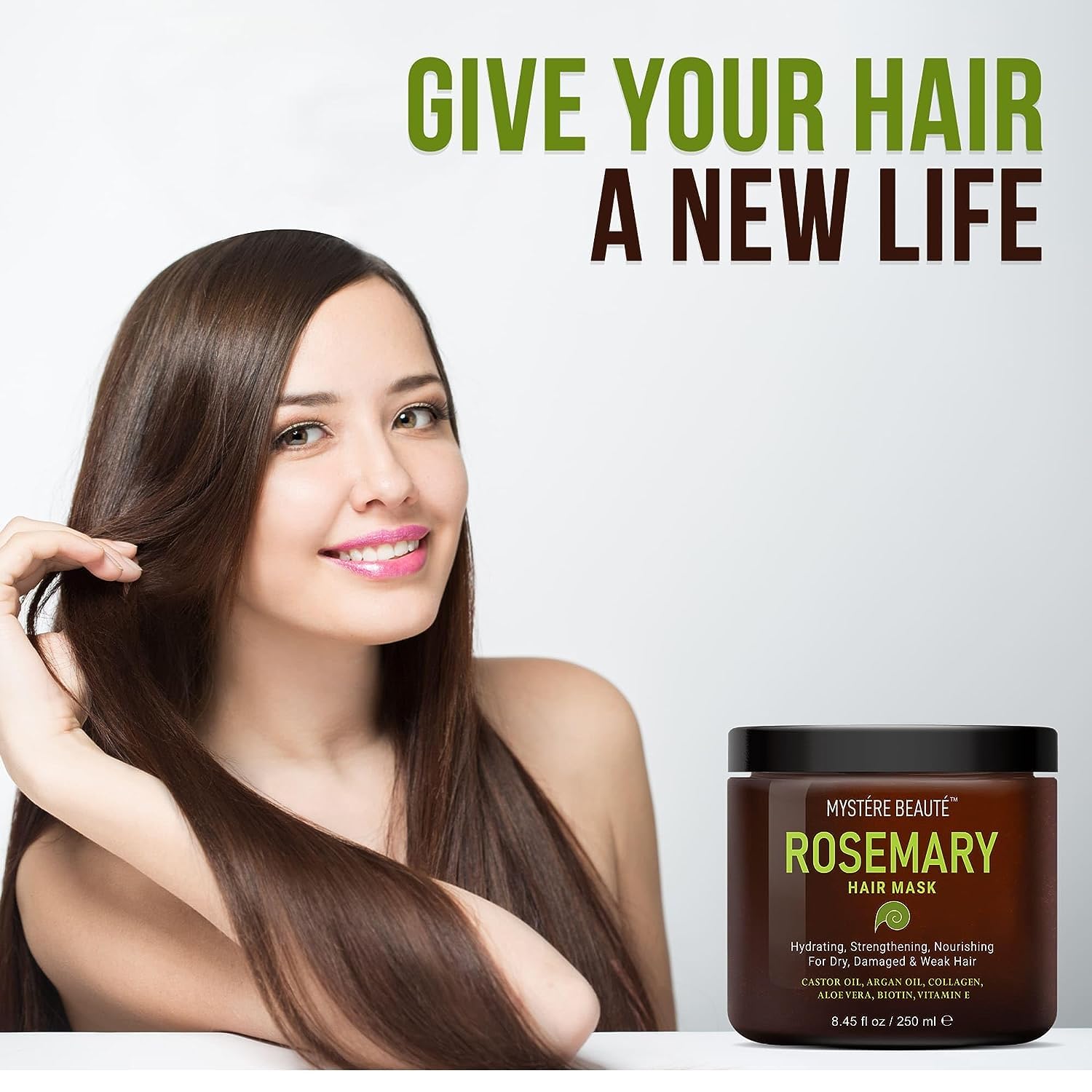 MYSTÉRE BEAUTÉ Rosemary Deep Conditioning Hair Mask – Argan Oil, Keratin, 2 x 8.5 fl oz