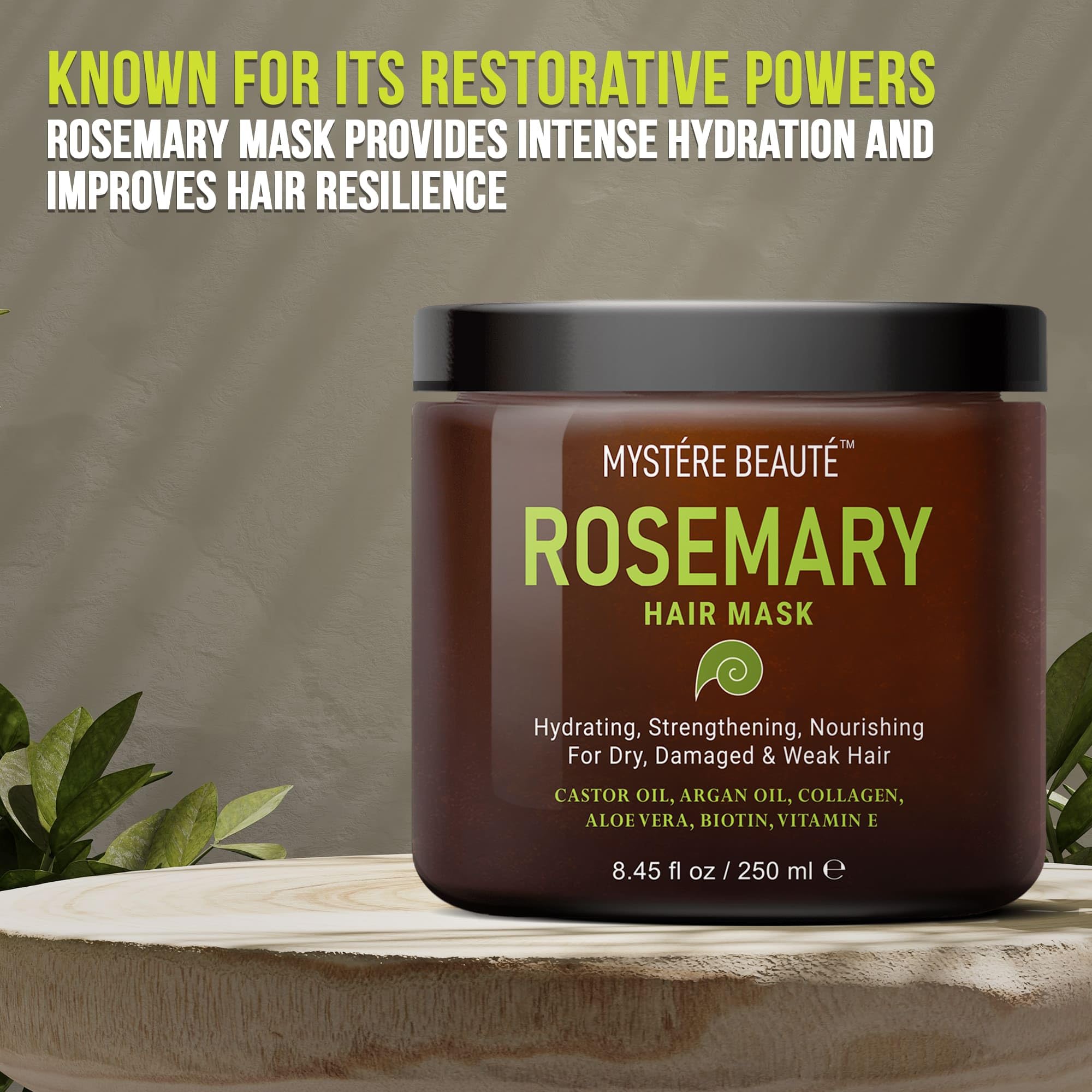 MYSTÉRE BEAUTÉ Rosemary Deep Conditioning Hair Mask – Argan Oil, Keratin, 2 x 8.5 fl oz