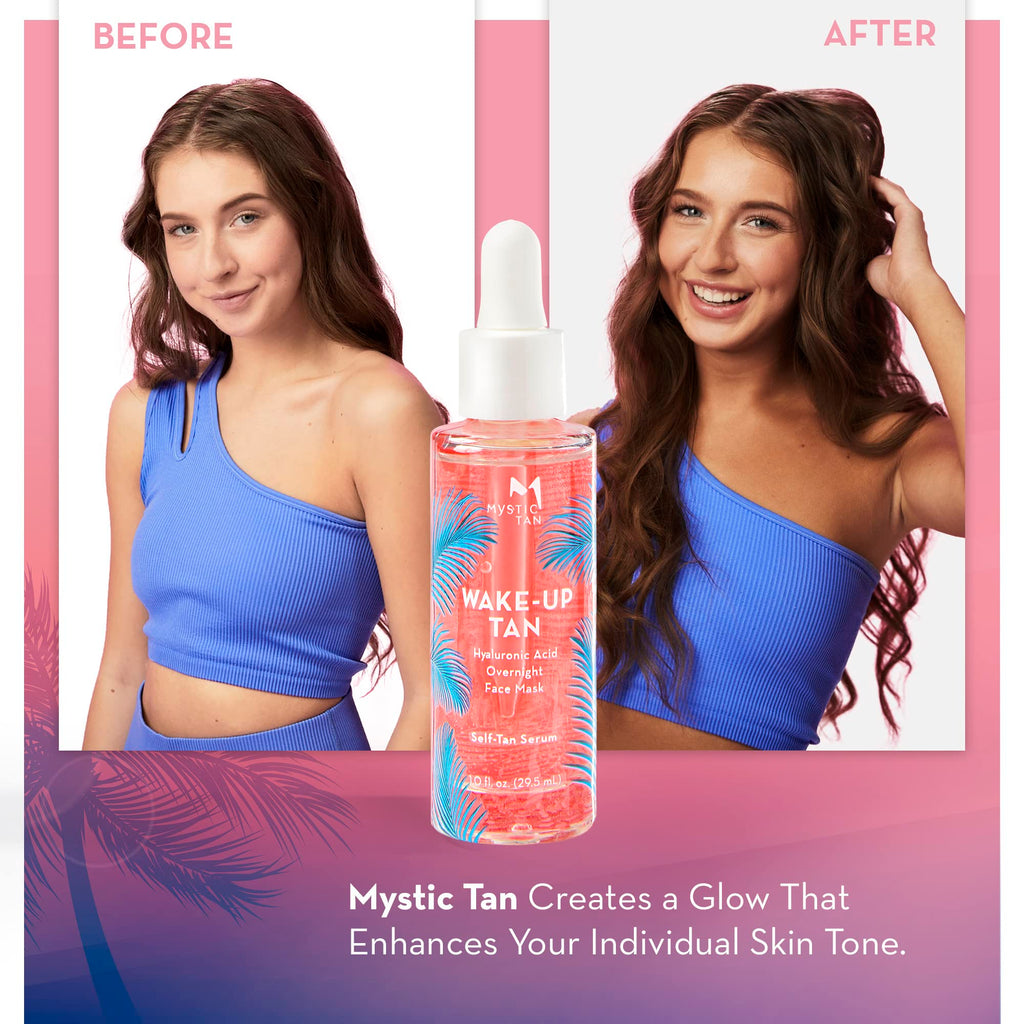Mystic Tan Wake Up Tan Face Serum with Hyaluronic Acid – Overnight Self Tanner, 1.0 fl oz