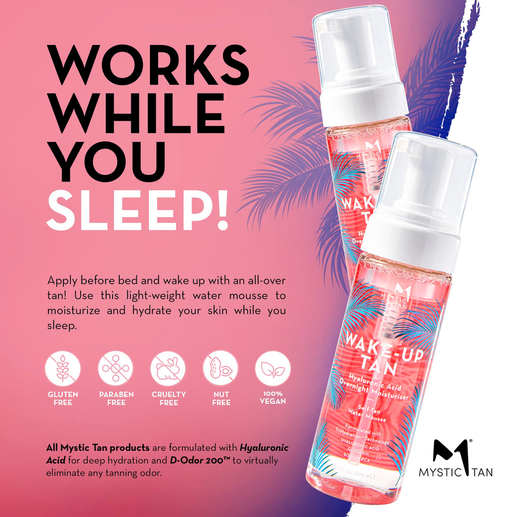 Mystic Tan Wake-Up Tan Hyaluronic Acid Overnight Moisturizer – Self-Tan Water Mousse, 5.5 fl oz (172 ml)