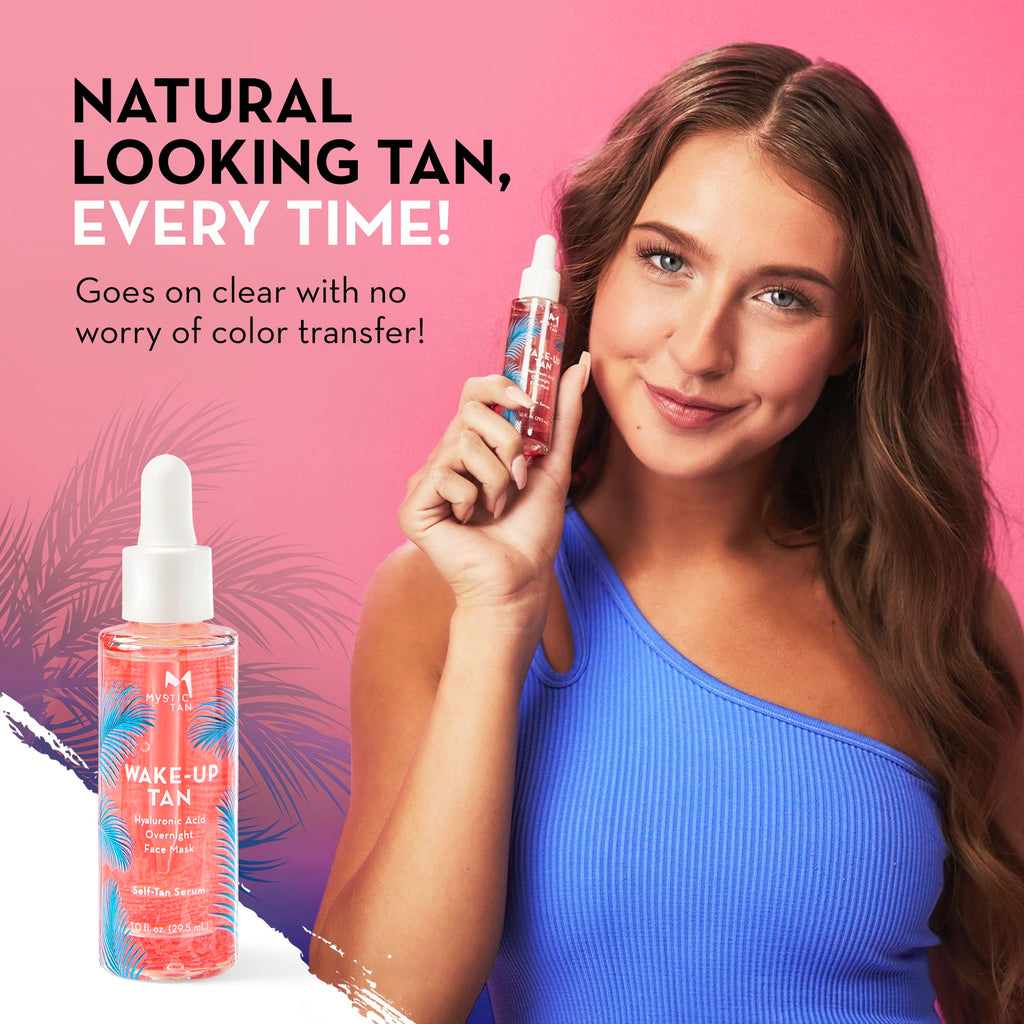 Mystic Tan Wake Up Tan Face Serum with Hyaluronic Acid – Overnight Self Tanner, 1.0 fl oz