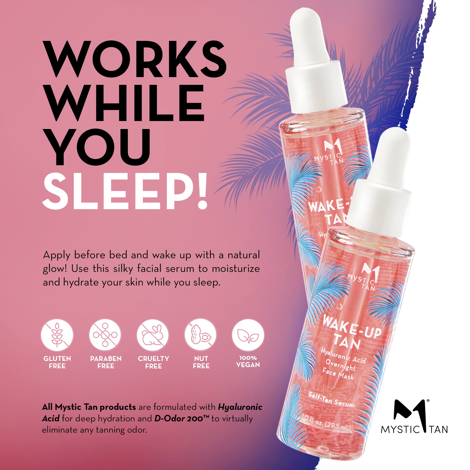 Mystic Tan Wake Up Tan Face Serum with Hyaluronic Acid – Overnight Self Tanner, 1.0 fl oz