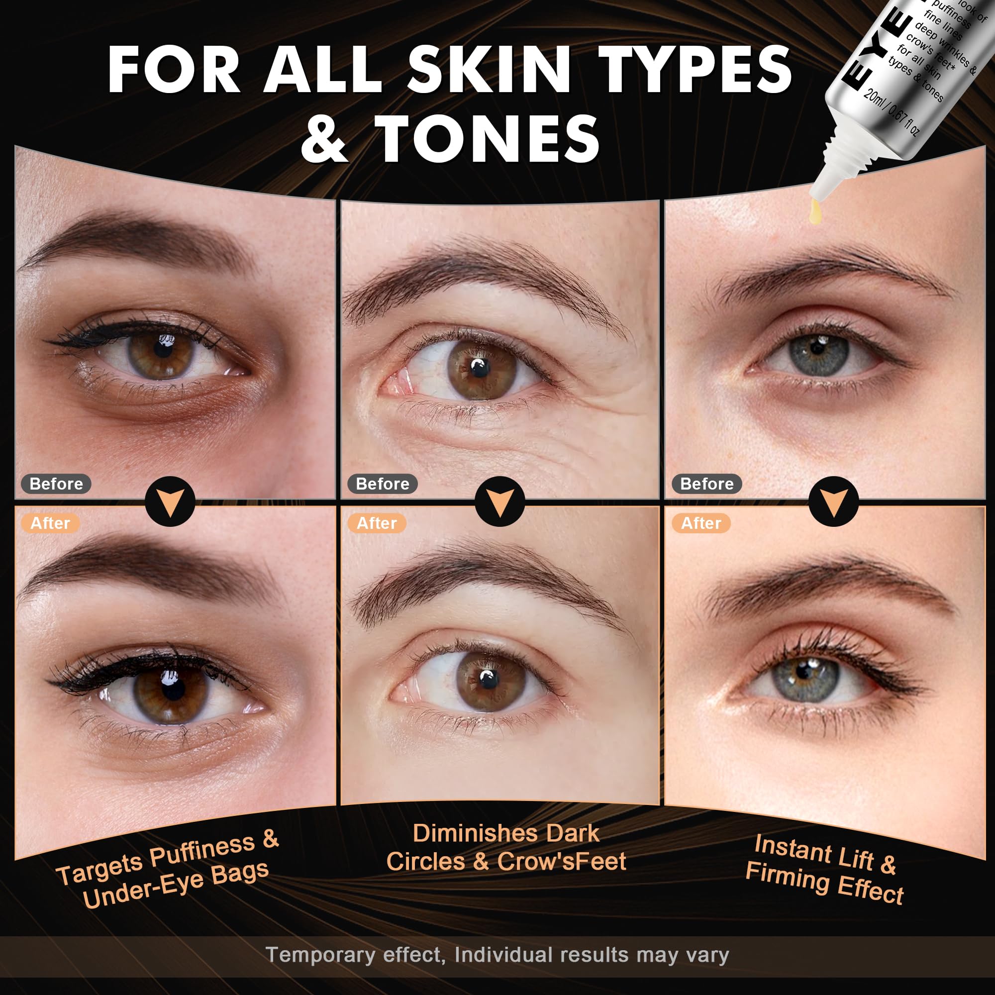 Nabevin KKP Perfection Eye Tightener with Brush – Instant Firming Formula | Portable 0.71 fl oz