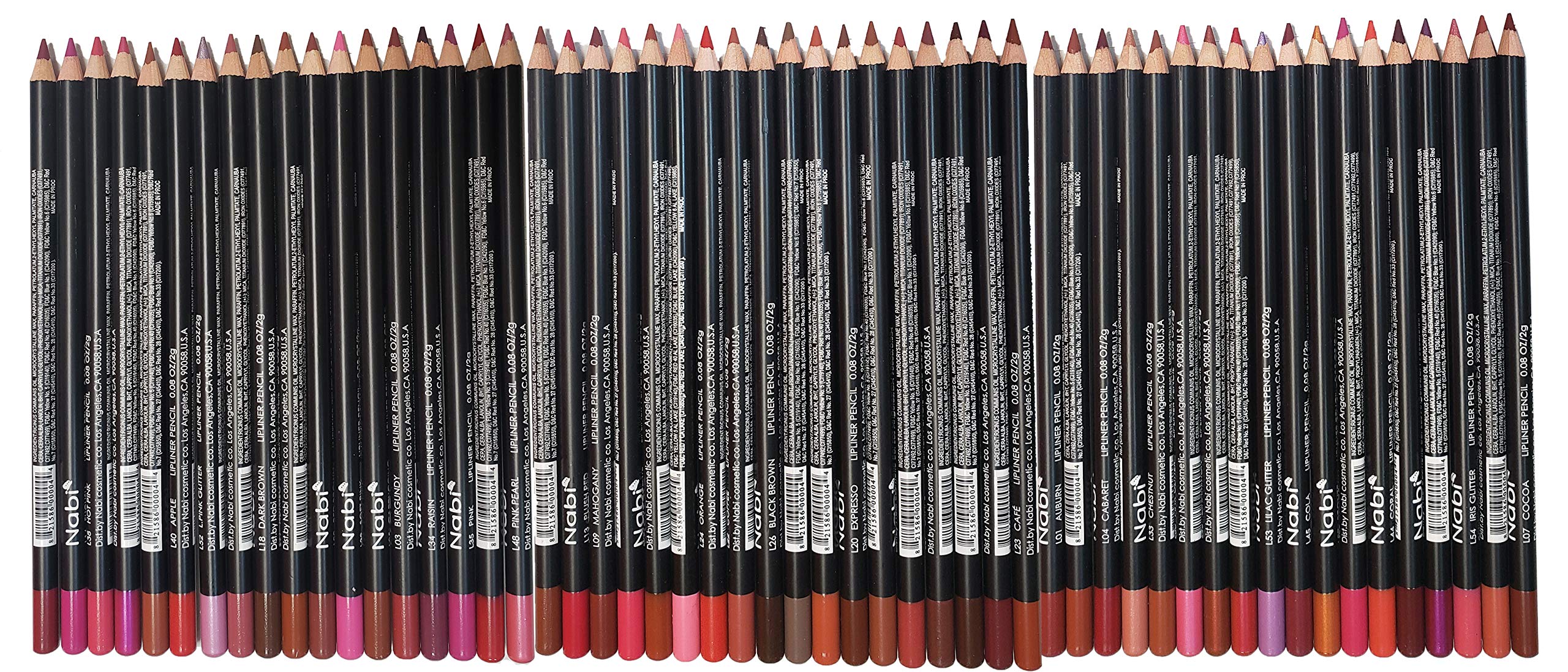 Nabi Lip Liner Pencil Set — 54 Pcs Bulk Pack, Assorted Colors, Long-Lasting, Professional Quality