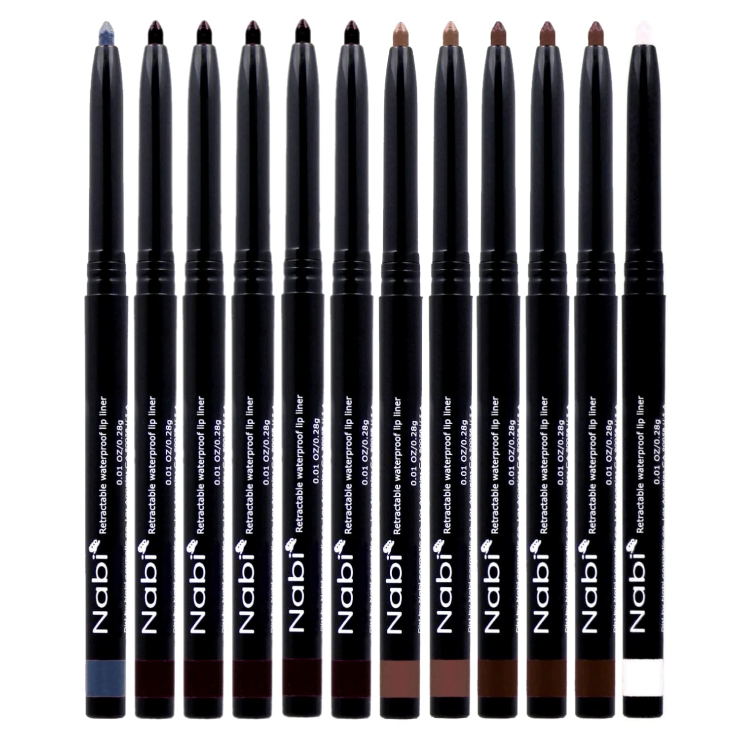 Nabi Retractable Waterproof Eye Liner — 12pc 5-Color Set | Roll It Up, Long-Lasting, Fade-Resistant