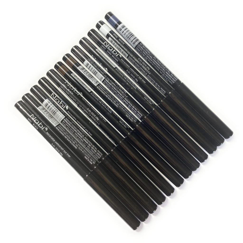 Nabi Retractable Waterproof Eye Liner — 12pc 5-Color Set | Roll It Up, Long-Lasting, Fade-Resistant