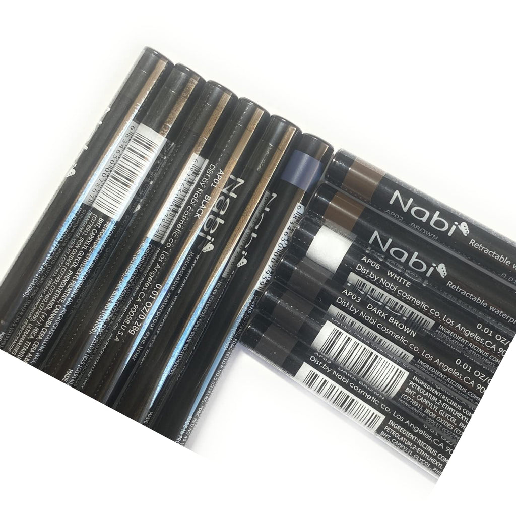 Nabi Retractable Waterproof Eye Liner — 12pc 5-Color Set | Roll It Up, Long-Lasting, Fade-Resistant