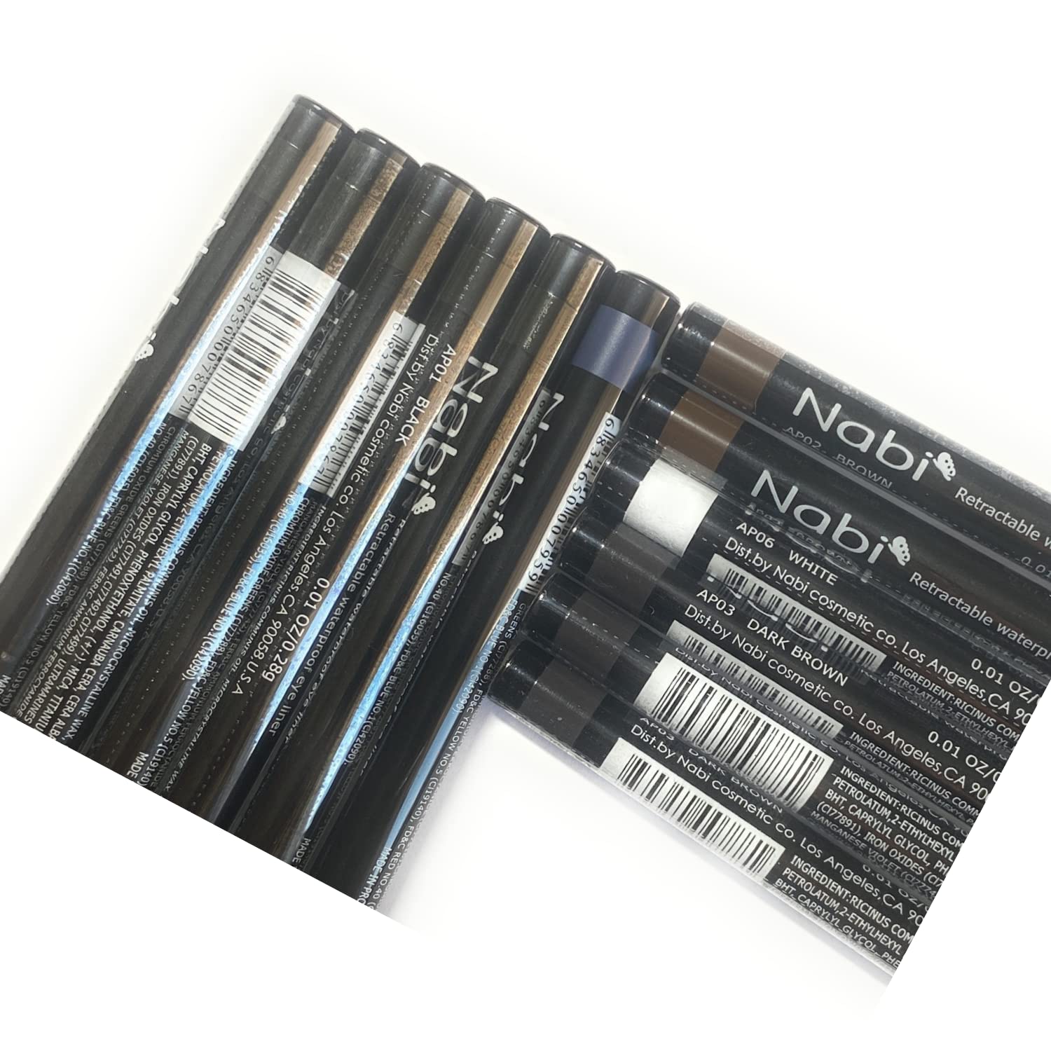 Nabi Retractable Waterproof Eye Liner — 12pc 5-Color Set | Roll It Up, Long-Lasting, Fade-Resistant