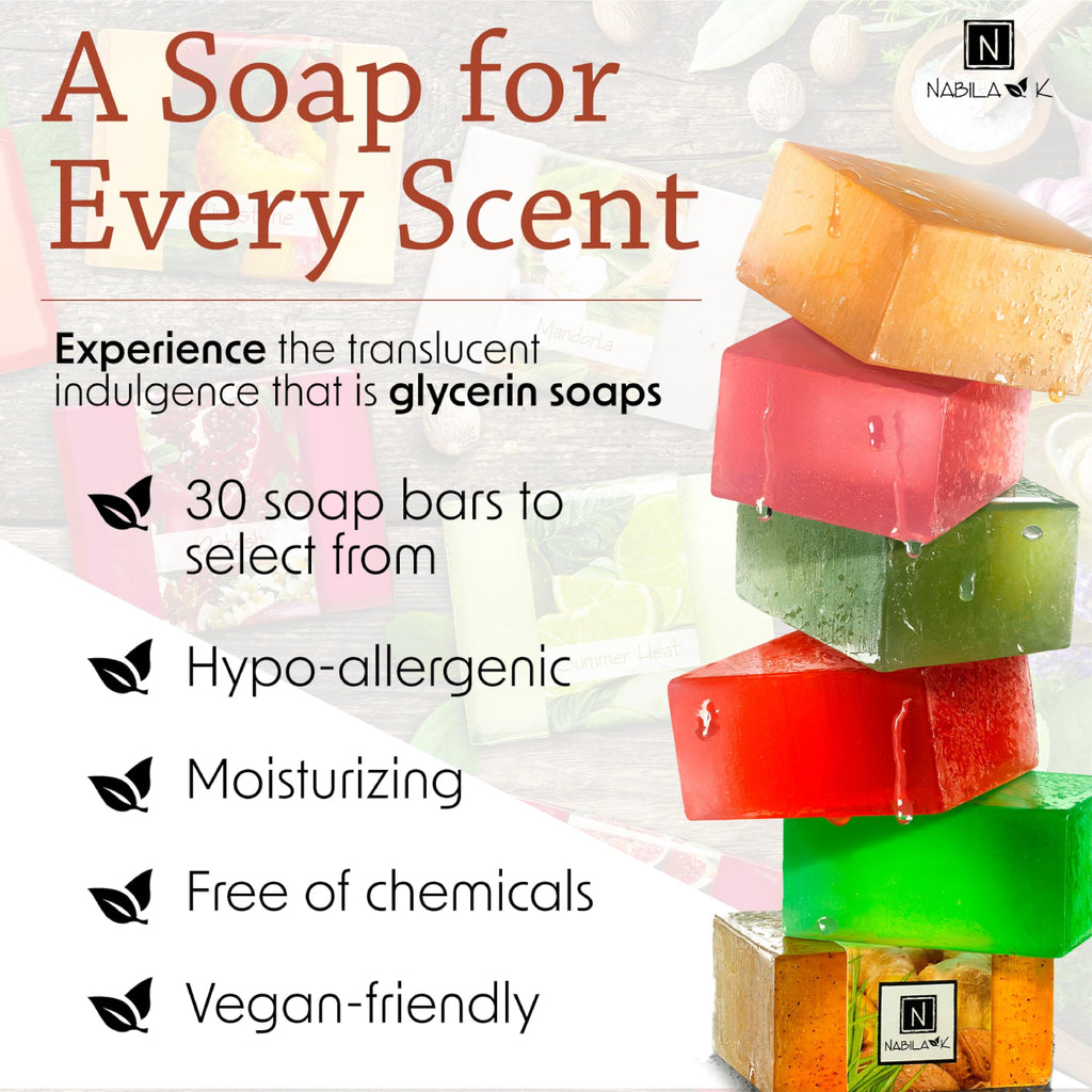 Nabila K Glycerin Bar Soap Set of 3 | Natural, Vegan-Friendly, Hypoallergenic | 4.5 oz Each