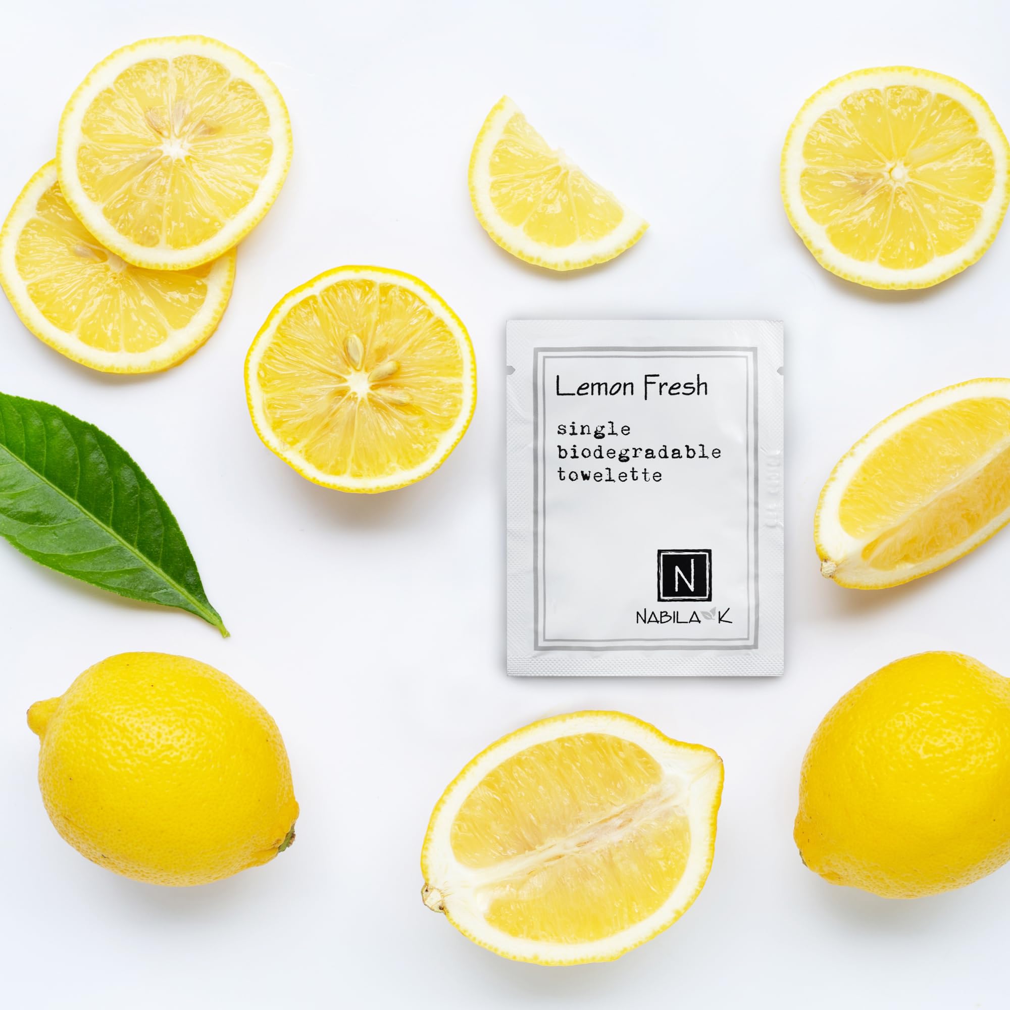 Nabila K Lemon Fresh Scented Towelettes – Alcohol-Free, Plant-Based Travel Wipes in Bamboo Case (20 Count)