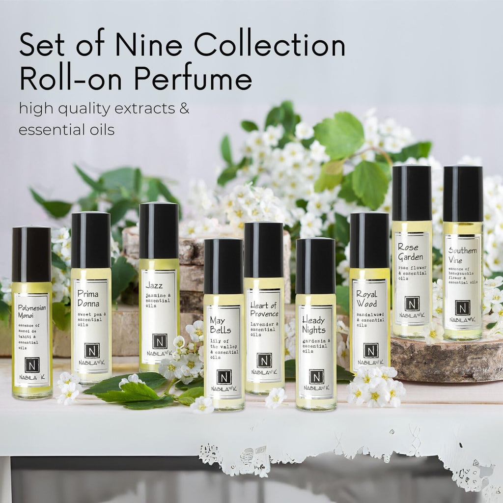 Nabila K Roll-on Perfume Set of 9 | All-Natural, Alcohol-Free, TSA-Approved