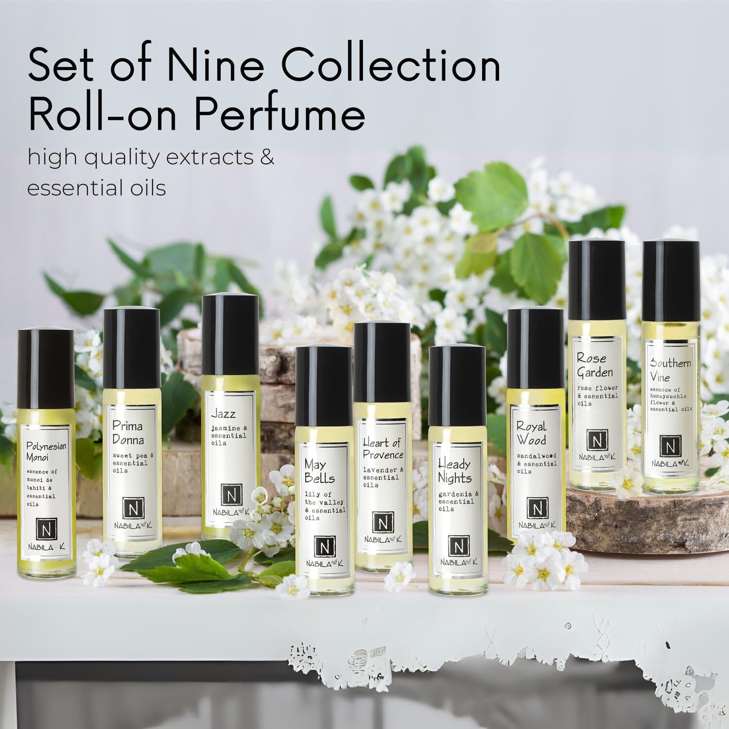 Nabila K Roll-on Perfume Set of 9 | All-Natural, Alcohol-Free, TSA-Approved