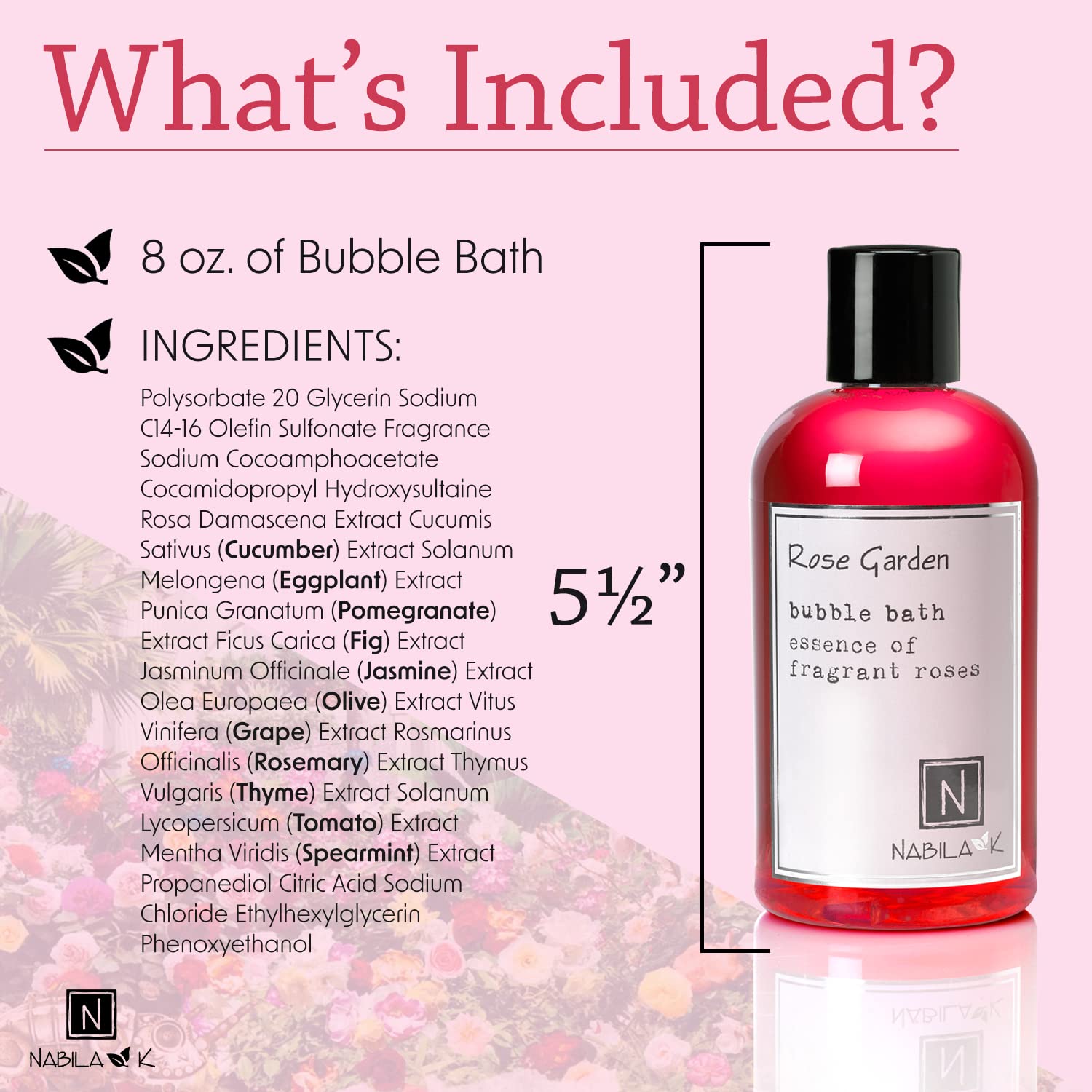 Rose Garden Bubble Bath by Nabila K – Natural, Tear-Free Luxury for Sensitive Skin (8 oz)