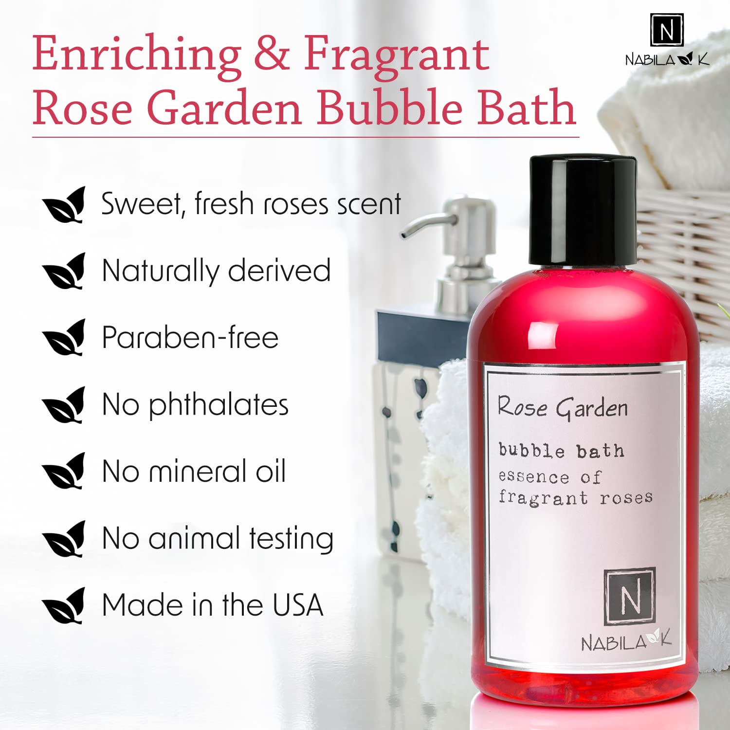 Rose Garden Bubble Bath by Nabila K – Natural, Tear-Free Luxury for Sensitive Skin (8 oz)
