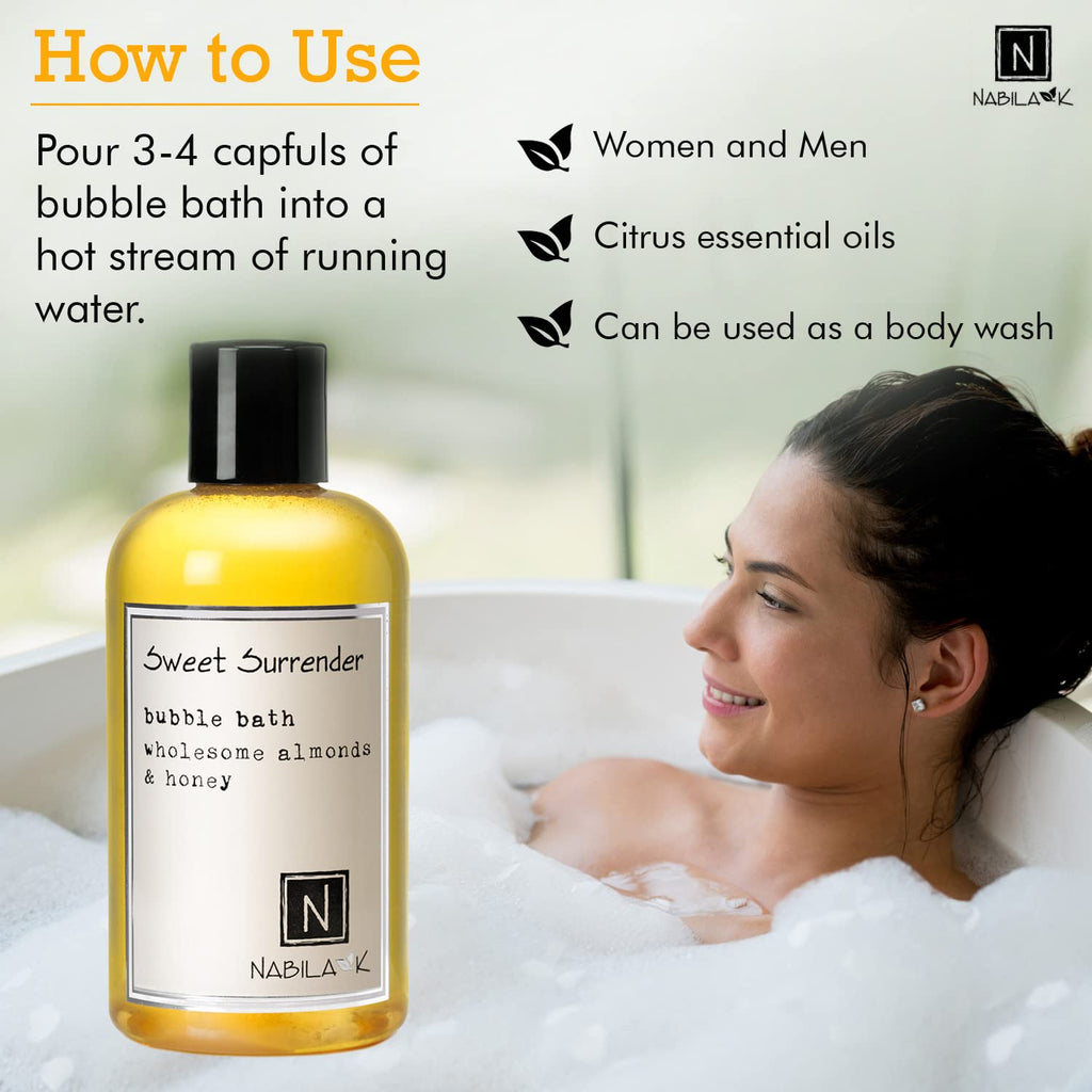Nabila K Sweet Surrender Bubble Bath – Almond & Honey, Natural, Tear-Free (8 oz)