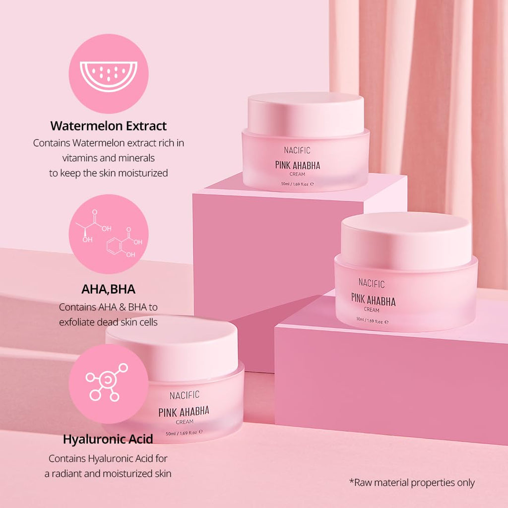 NACIFIC Pink AhaBha Triple Set – Toner 150ml, Serum 50ml, Cream 50ml with Watermelon Extract