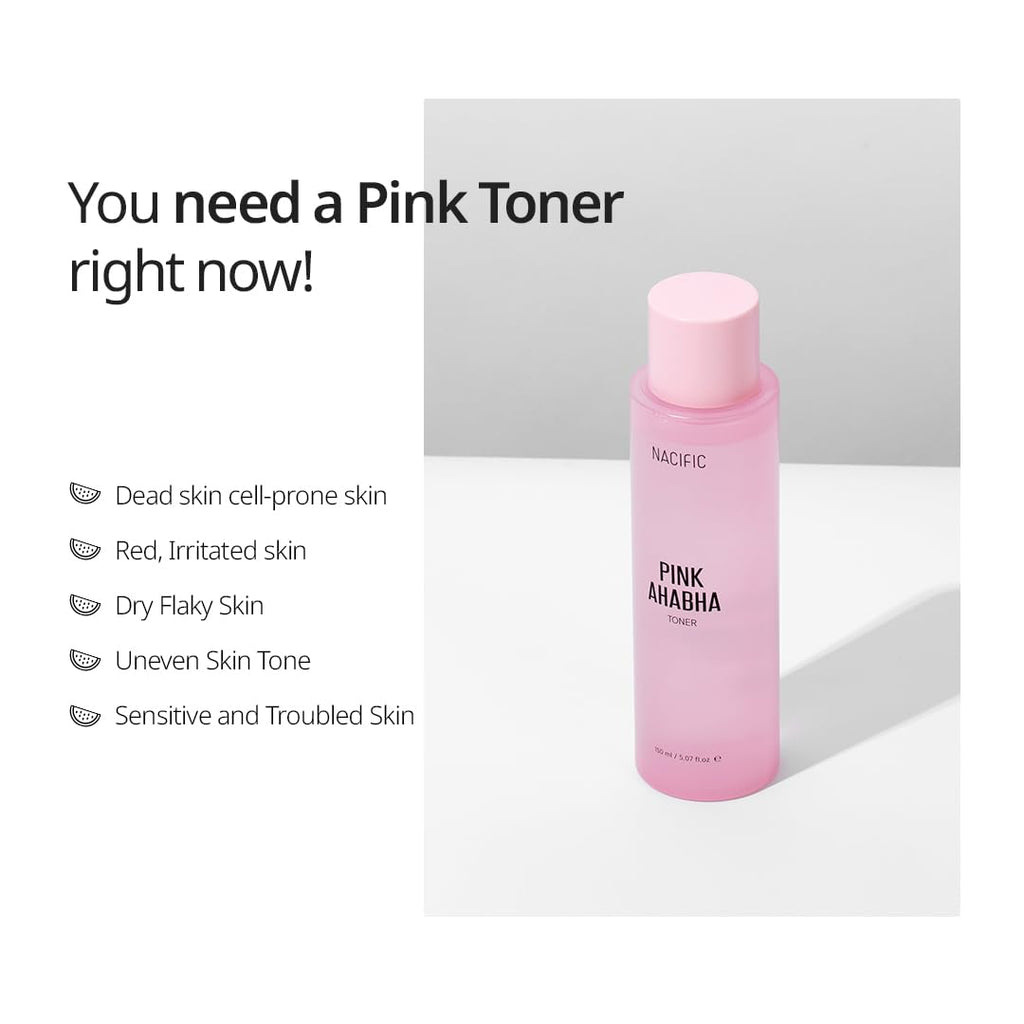 NACIFIC Pink AhaBha Triple Set – Toner 150ml, Serum 50ml, Cream 50ml with Watermelon Extract
