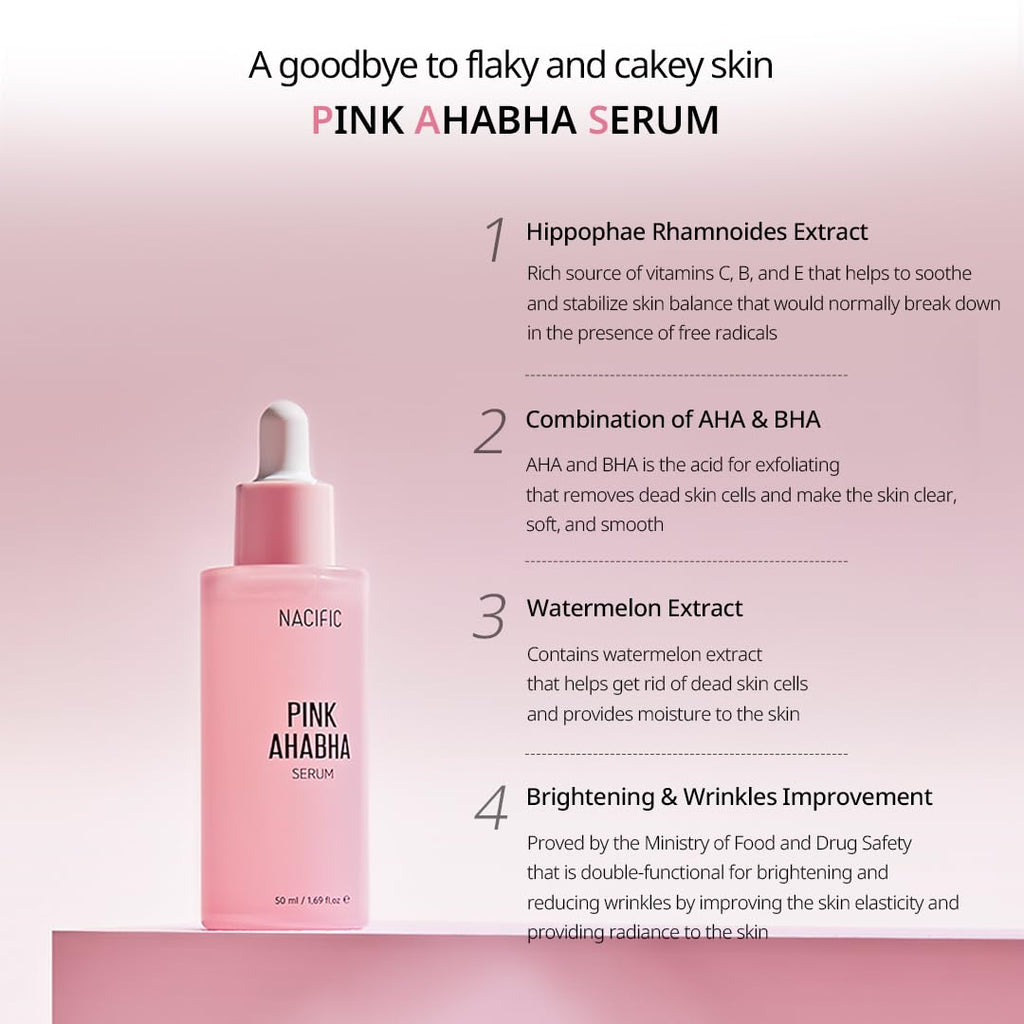 NACIFIC Pink AhaBha Triple Set – Toner 150ml, Serum 50ml, Cream 50ml with Watermelon Extract