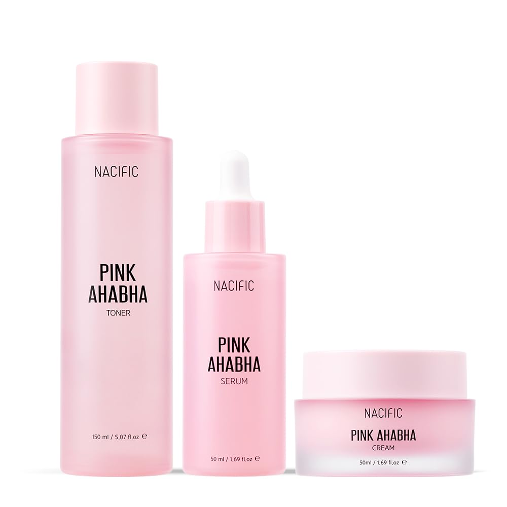 NACIFIC Pink AhaBha Triple Set – Toner 150ml, Serum 50ml, Cream 50ml with Watermelon Extract