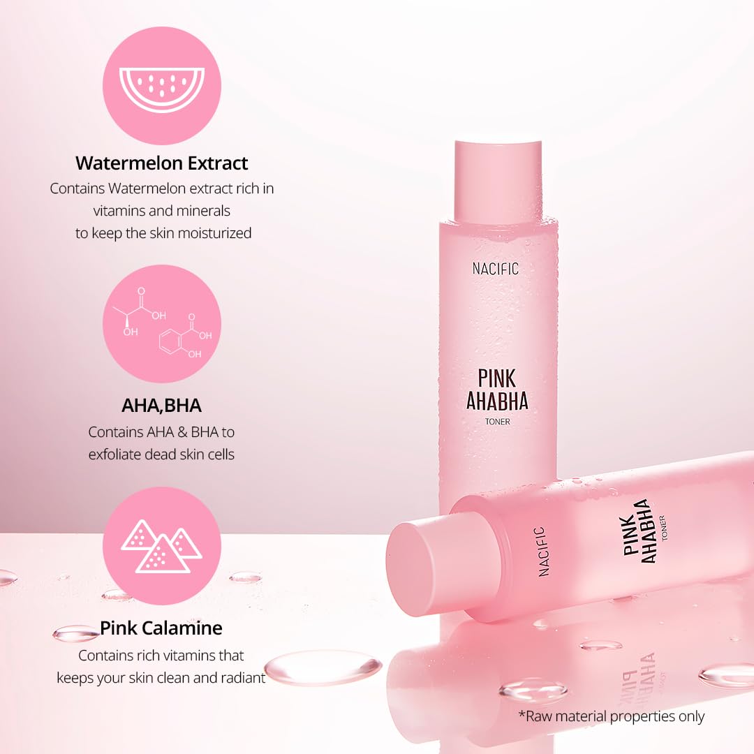 NACIFIC Pink AhaBha Triple Set – Toner 150ml, Serum 50ml, Cream 50ml with Watermelon Extract