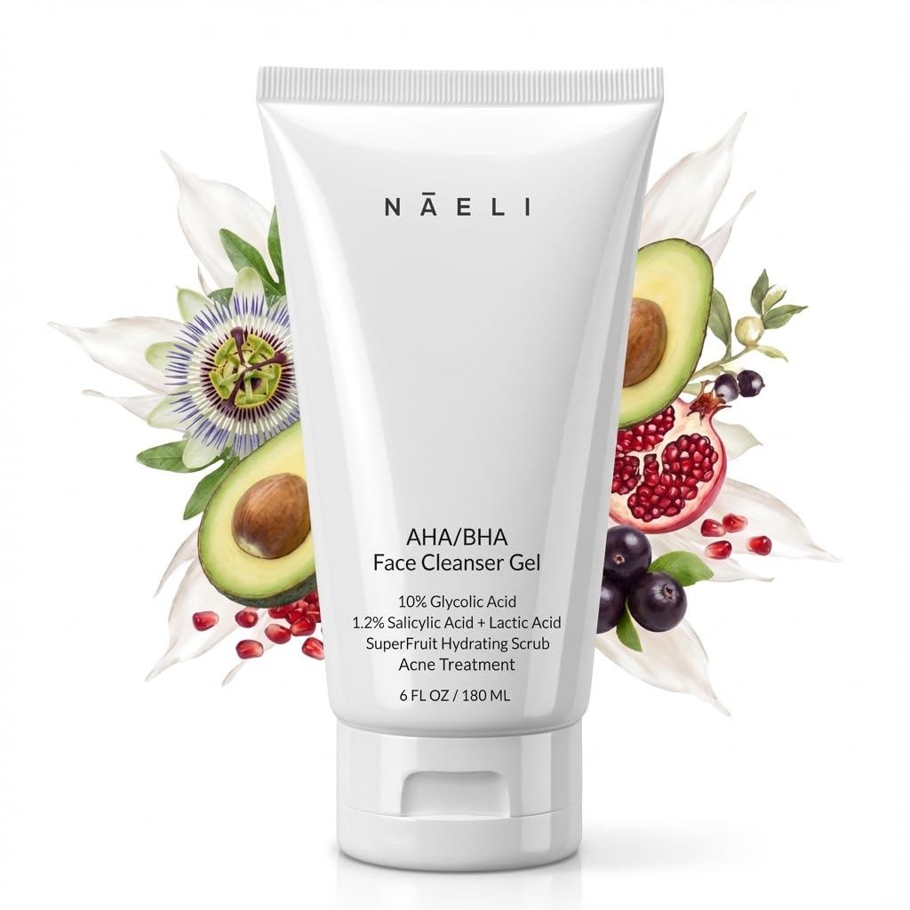 NAELI AHA/BHA Exfoliating Face Wash — 10% Glycolic Acid & Salicylic Cleanser, Pore Refining & Brightening, 6 oz